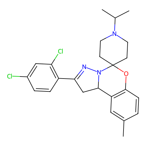 2'-(2,4-dichlorophenyl)-9'-methyl-1-(propan-2-yl)-1',10b'-dihydrospiro[piperidine-4,5'-pyrazolo[1,5-c][1,3]benzoxazine] structure