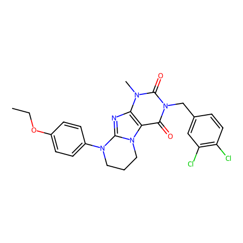 3-(3,4-dichlorobenzyl)-9-(4-ethoxyphenyl)-1-methyl-6,7,8,9-tetrahydropyrimido[2,1-f]purine-2,4(1H,3H)-dione structure