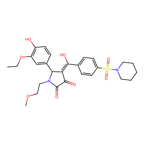 (4E)-5-(3-ethoxy-4-hydroxyphenyl)-4-[hydroxy-(4-piperidin-1-ylsulfonylphenyl)methylidene]-1-(2-methoxyethyl)pyrrolidine-2,3-dione structure