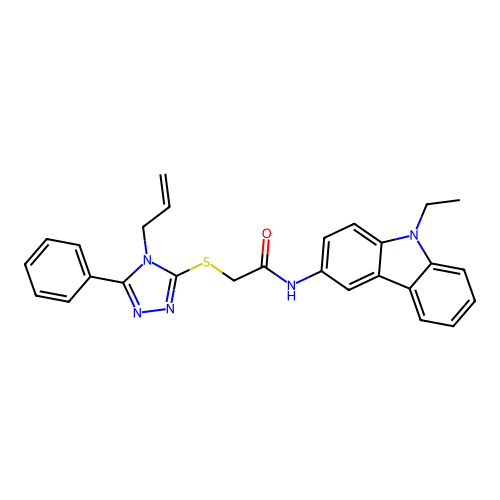 N-(9-ethylcarbazol-3-yl)-2-[(5-phenyl-4-prop-2-enyl-1,2,4-triazol-3-yl)sulfanyl]acetamide structure