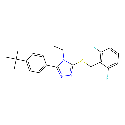 3-(4-(tert-butyl)phenyl)-5-((2,6-difluorobenzyl)thio)-4-ethyl-4H-1,2,4-triazole structure