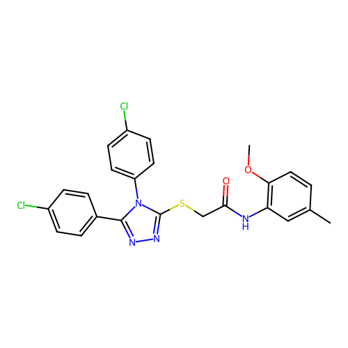 2-{[4,5-bis(4-chlorophenyl)-4H-1,2,4-triazol-3-yl]sulfanyl}-N-(2-methoxy-5-methylphenyl)acetamide structure