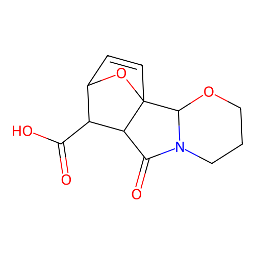 (6-Oxo-8,10a-epoxy-3,4,7,8,10a,10b-hexahydro-2H,-6aH-[1,3]oxazino[2,3-a]isoindol)-7-carboxylic acid structure
