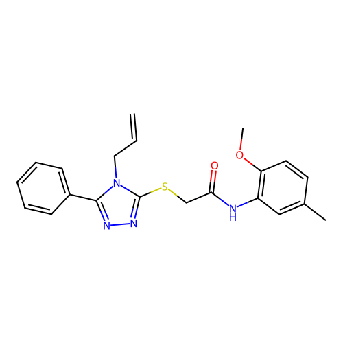 N-(2-methoxy-5-methylphenyl)-2-{[5-phenyl-4-(prop-2-en-1-yl)-4H-1,2,4-triazol-3-yl]sulfanyl}acetamide structure