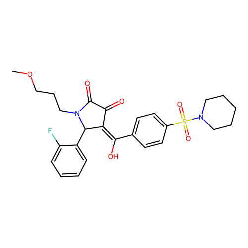 (4E)-5-(2-fluorophenyl)-4-{hydroxy[4-(piperidin-1-ylsulfonyl)phenyl]methylidene}-1-(3-methoxypropyl)pyrrolidine-2,3-dione structure