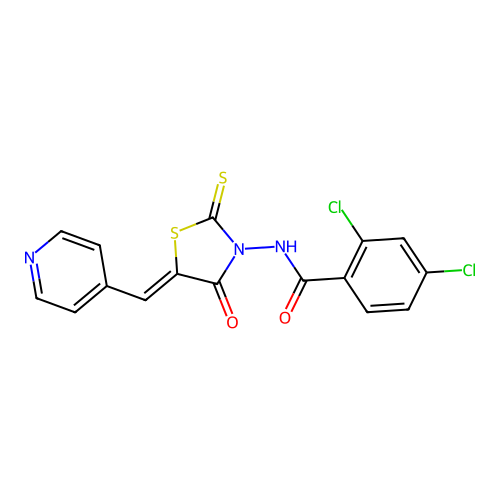2,4-dichloro-N-[(5Z)-4-oxo-5-(pyridin-4-ylmethylidene)-2-thioxo-1,3-thiazolidin-3-yl]benzamide structure