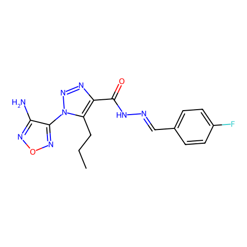 (E)-1-(4-amino-1,2,5-oxadiazol-3-yl)-N'-(4-fluorobenzylidene)-5-propyl-1H-1,2,3-triazole-4-carbohydrazide structure
