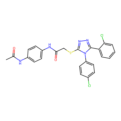 2-{[5-(2-chlorophenyl)-4-(4-chlorophenyl)-4H-1,2,4-triazol-3-yl]sulfanyl}-N-(4-acetamidophenyl)acetamide structure