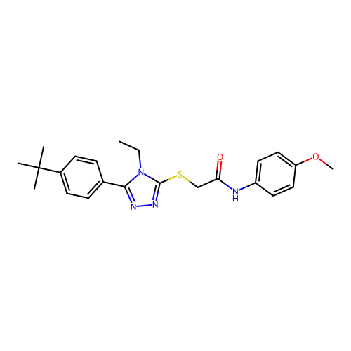 2-((5-(4-(tert-butyl)phenyl)-4-ethyl-4H-1,2,4-triazol-3-yl)thio)-N-(4-methoxyphenyl)acetamide structure