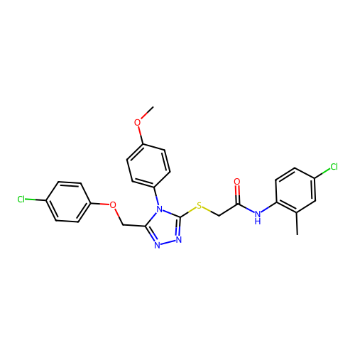 N-(4-chloro-2-methylphenyl)-2-((5-((4-chlorophenoxy)methyl)-4-(4-methoxyphenyl)-4H-1,2,4-triazol-3-yl)thio)acetamide structure