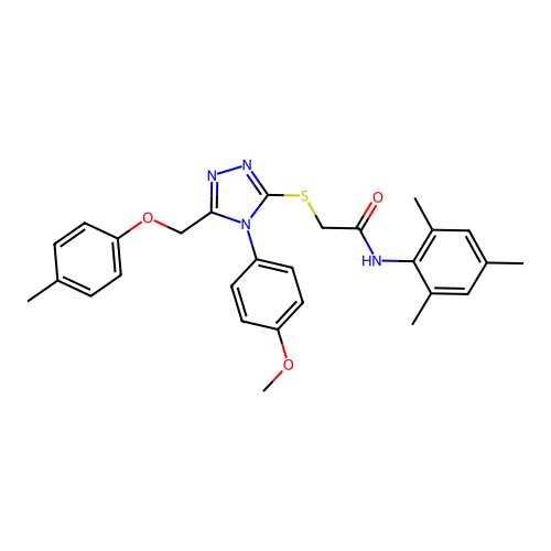 2-({4-(4-methoxyphenyl)-5-[(4-methylphenoxy)methyl]-4H-1,2,4-triazol-3-yl}sulfanyl)-N-(2,4,6-trimethylphenyl)acetamide structure