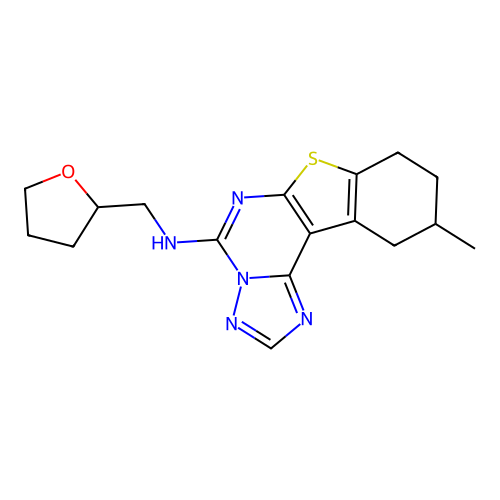 10-methyl-N-((tetrahydrofuran-2-yl)methyl)-8,9,10,11-tetrahydrobenzo[4,5]thieno[3,2-e][1,2,4]triazolo[1,5-c]pyrimidin-5-amine structure