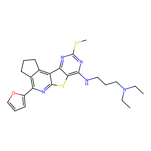 N,N-diethyl-N'-[4-(furan-2-yl)-9-(methylsulfanyl)-2,3-dihydro-1H-cyclopenta[4',5']pyrido[3',2':4,5]thieno[3,2-d]pyrimidin-7-yl]propane-1,3-diamine structure