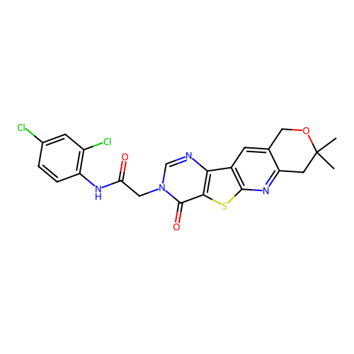 N-(2,4-dichlorophenyl)-2-(8,8-dimethyl-4-oxo-7,10-dihydro-8H-pyrano[3'',4'':5',6']pyrido[3',2':4,5]thieno[3,2-d]pyrimidin-3(4H)-yl)acetamide structure