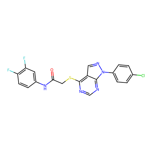 2-((1-(4-chlorophenyl)-1H-pyrazolo[3,4-d]pyrimidin-4-yl)thio)-N-(3,4-difluorophenyl)acetamide structure