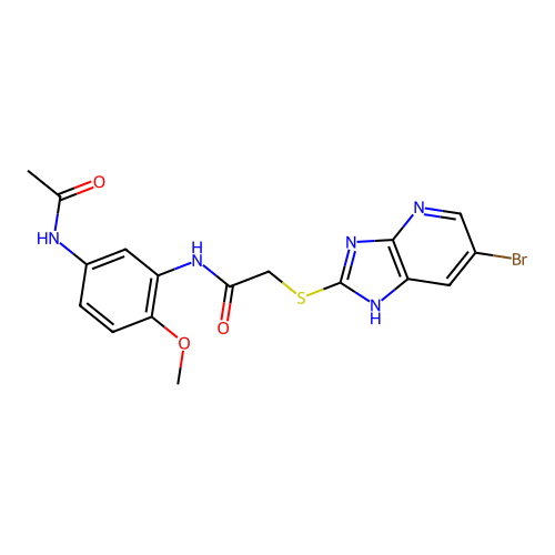 N-(5-acetamido-2-methoxyphenyl)-2-((6-bromo-3H-imidazo[4,5-b]pyridin-2-yl)thio)acetamide structure
