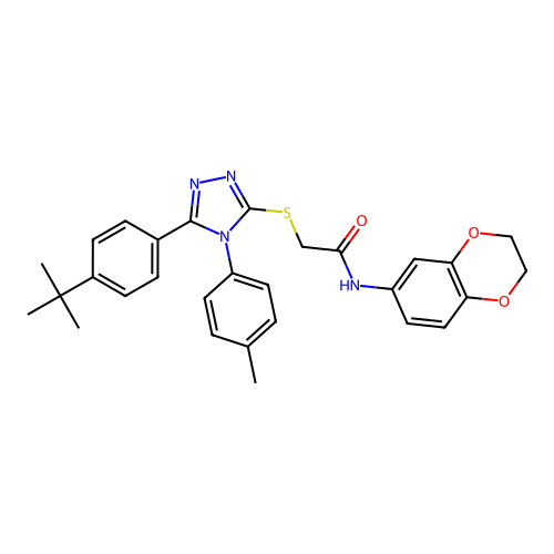 2-{[5-(4-tert-butylphenyl)-4-(4-methylphenyl)-4H-1,2,4-triazol-3-yl]sulfanyl}-N-(2,3-dihydro-1,4-benzodioxin-6-yl)acetamide structure