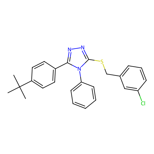 3-(4-tert-butylphenyl)-5-[(3-chlorobenzyl)sulfanyl]-4-phenyl-4H-1,2,4-triazole structure