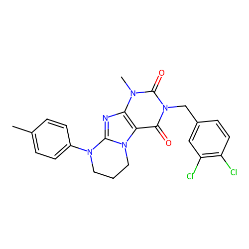 3-(3,4-dichlorobenzyl)-1-methyl-9-(4-methylphenyl)-6,7,8,9-tetrahydropyrimido[2,1-f]purine-2,4(1H,3H)-dione structure