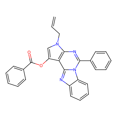 3-allyl-5-phenyl-3H-benzo[4,5]imidazo[1,2-c]pyrrolo[3,2-e]pyrimidin-1-yl benzoate structure