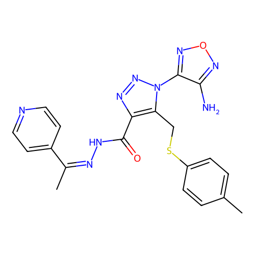 (Z)-1-(4-amino-1,2,5-oxadiazol-3-yl)-N'-(1-(pyridin-4-yl)ethylidene)-5-((p-tolylthio)methyl)-1H-1,2,3-triazole-4-carbohydrazide structure