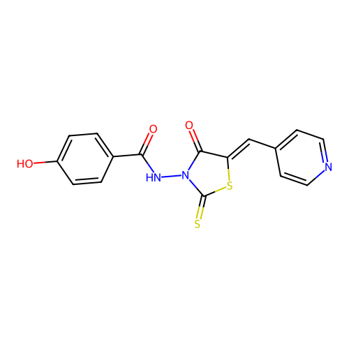 (Z)-4-hydroxy-N-(4-oxo-5-(pyridin-4-ylmethylene)-2-thioxothiazolidin-3-yl)benzamide structure