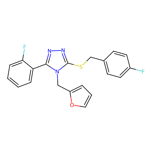 3-((4-fluorobenzyl)thio)-5-(2-fluorophenyl)-4-(furan-2-ylmethyl)-4H-1,2,4-triazole structure