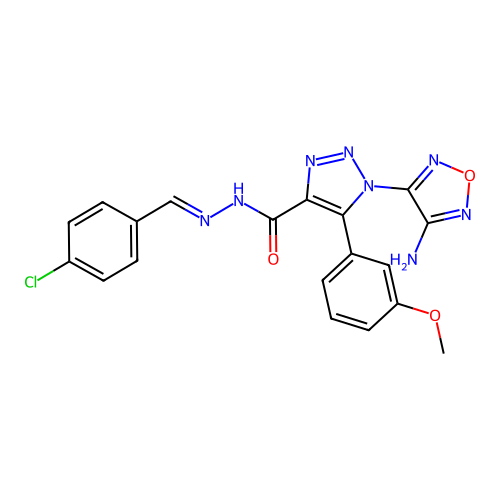 (E)-1-(4-amino-1,2,5-oxadiazol-3-yl)-N'-(4-chlorobenzylidene)-5-(3-methoxyphenyl)-1H-1,2,3-triazole-4-carbohydrazide structure