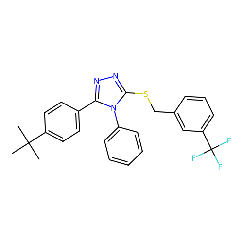 3-(4-(tert-butyl)phenyl)-4-phenyl-5-((3-(trifluoromethyl)benzyl)thio)-4H-1,2,4-triazole structure