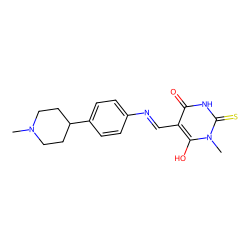 (5E)-1-methyl-5-({[4-(1-methylpiperidin-4-yl)phenyl]amino}methylidene)-2-thioxodihydropyrimidine-4,6(1H,5H)-dione structure