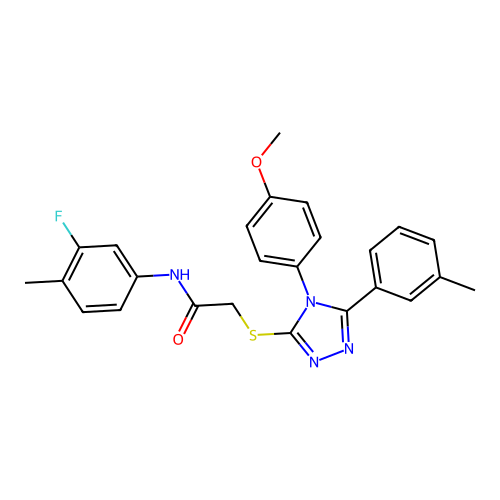 N-(3-fluoro-4-methylphenyl)-2-((4-(4-methoxyphenyl)-5-(m-tolyl)-4H-1,2,4-triazol-3-yl)thio)acetamide structure