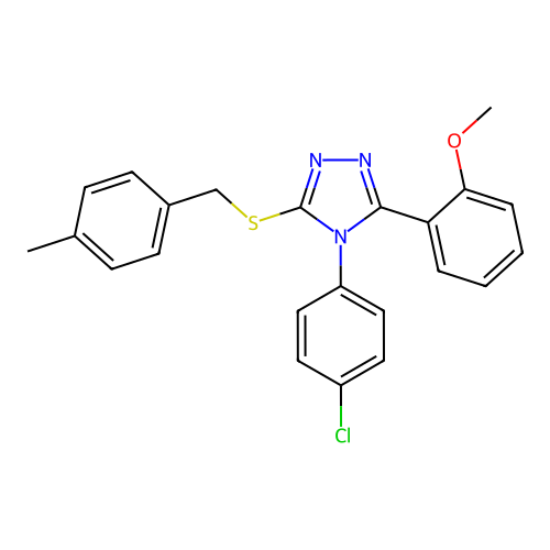 4-(4-chlorophenyl)-3-(2-methoxyphenyl)-5-[(4-methylphenyl)methylsulfanyl]-1,2,4-triazole structure