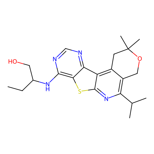 2-((5-isopropyl-2,2-dimethyl-2,4-dihydro-1H-pyrano[4'',3'':4',5']pyrido[3',2':4,5]thieno[3,2-d]pyrimidin-8-yl)amino)butan-1-ol structure