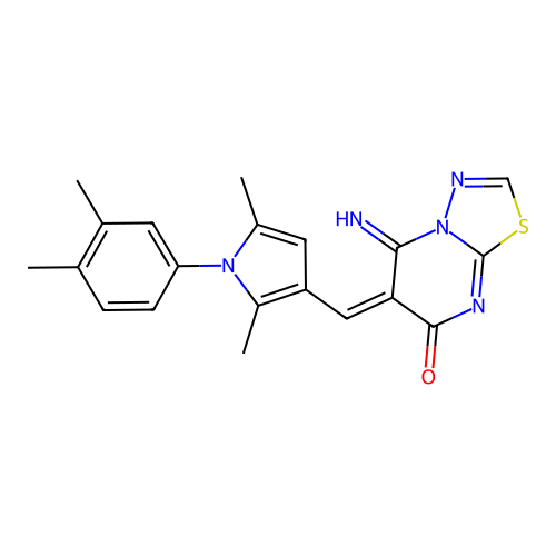 (E)-6-((1-(3,4-dimethylphenyl)-2,5-dimethyl-1H-pyrrol-3-yl)methylene)-5-imino-5H-[1,3,4]thiadiazolo[3,2-a]pyrimidin-7(6H)-one structure