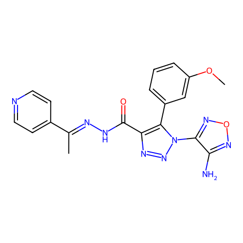 (E)-1-(4-amino-1,2,5-oxadiazol-3-yl)-5-(3-methoxyphenyl)-N'-(1-(pyridin-4-yl)ethylidene)-1H-1,2,3-triazole-4-carbohydrazide structure