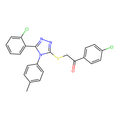 1-(4-chlorophenyl)-2-[[5-(2-chlorophenyl)-4-(4-methylphenyl)-1,2,4-triazol-3-yl]sulfanyl]ethanone structure