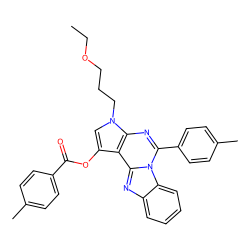 3-(3-ethoxypropyl)-5-(4-methylphenyl)-3H-pyrrolo[2',3':4,5]pyrimido[1,6-a]benzimidazol-1-yl 4-methylbenzoate structure