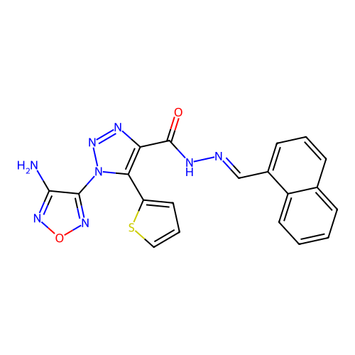 (E)-1-(4-amino-1,2,5-oxadiazol-3-yl)-N'-(naphthalen-1-ylmethylene)-5-(thiophen-2-yl)-1H-1,2,3-triazole-4-carbohydrazide structure