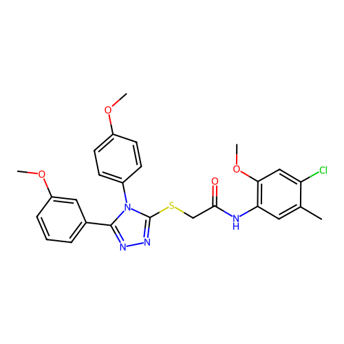 N-(4-chloro-2-methoxy-5-methylphenyl)-2-{[5-(3-methoxyphenyl)-4-(4-methoxyphenyl)-4H-1,2,4-triazol-3-yl]sulfanyl}acetamide structure
