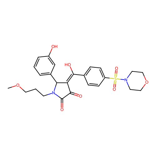 (4E)-4-[hydroxy-(4-morpholin-4-ylsulfonylphenyl)methylidene]-5-(3-hydroxyphenyl)-1-(3-methoxypropyl)pyrrolidine-2,3-dione structure