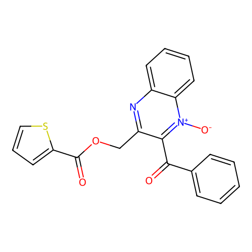 2-Benzoyl-3-(((thiophene-2-carbonyl)oxy)methyl)quinoxaline 1-oxide structure
