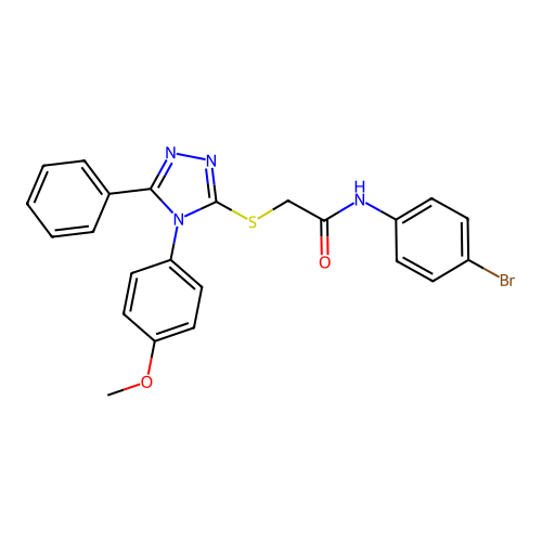 N-(4-bromophenyl)-2-[[4-(4-methoxyphenyl)-5-phenyl-1,2,4-triazol-3-yl]sulfanyl]acetamide structure