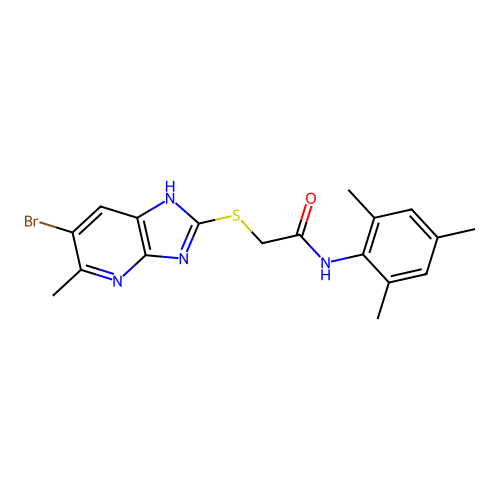 2-[(6-bromo-5-methyl-1H-imidazo[4,5-b]pyridin-2-yl)sulfanyl]-N-(2,4,6-trimethylphenyl)acetamide structure