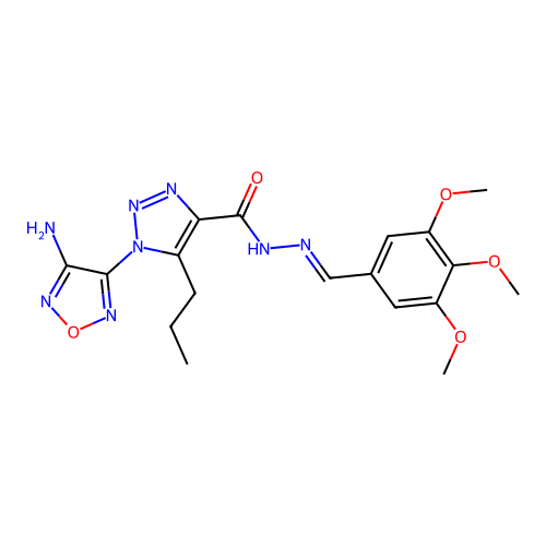(E)-1-(4-amino-1,2,5-oxadiazol-3-yl)-5-propyl-N'-(3,4,5-trimethoxybenzylidene)-1H-1,2,3-triazole-4-carbohydrazide structure