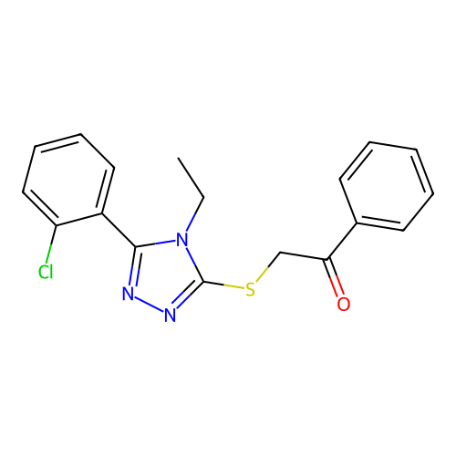 2-{[5-(2-chlorophenyl)-4-ethyl-4H-1,2,4-triazol-3-yl]sulfanyl}-1-phenylethanone structure