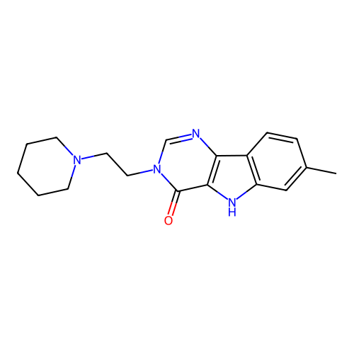 7-methyl-3-[2-(piperidin-1-yl)ethyl]-3,5-dihydro-4H-pyrimido[5,4-b]indol-4-one structure