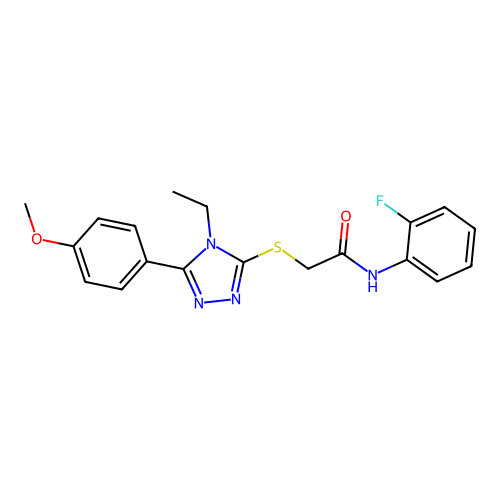 2-((4-ethyl-5-(4-methoxyphenyl)-4H-1,2,4-triazol-3-yl)thio)-N-(2-fluorophenyl)acetamide structure
