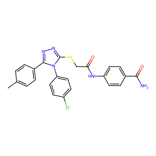 4-(2-((4-(4-chlorophenyl)-5-(p-tolyl)-4H-1,2,4-triazol-3-yl)thio)acetamido)benzamide structure