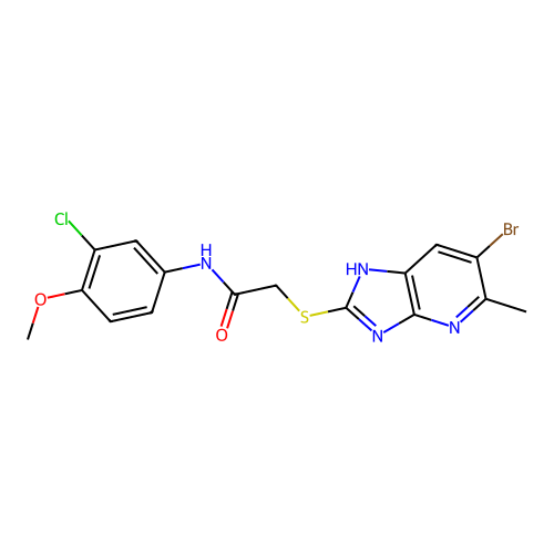 2-((6-bromo-5-methyl-3H-imidazo[4,5-b]pyridin-2-yl)thio)-N-(3-chloro-4-methoxyphenyl)acetamide structure