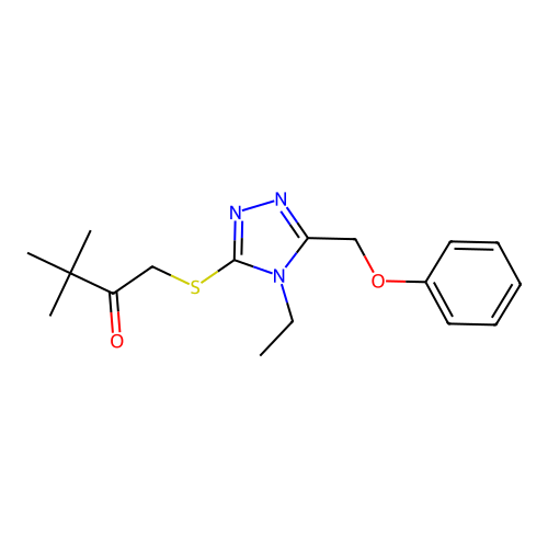 1-((4-ethyl-5-(phenoxymethyl)-4H-1,2,4-triazol-3-yl)thio)-3,3-dimethylbutan-2-one structure